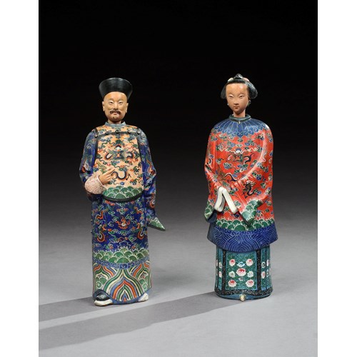 A pair of Chinese export clay nodding figures